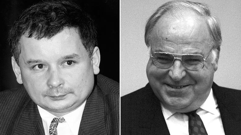 Eigentlich wollte Jaroslaw Kaczynski (l.) im Gesprch mit Helmut Kohl (r.) seine Sorgen uern. Doch der Versuch gelang nicht wirklich, wie die Notiz eines Mitarbeiters verrt.