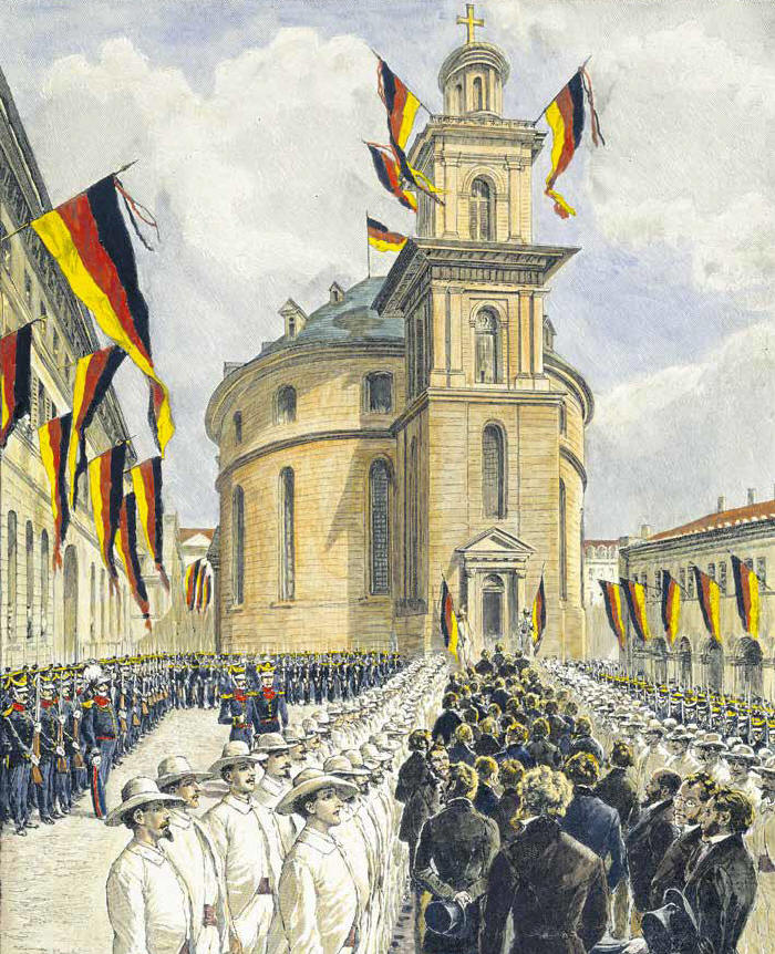 Verdrngte Wurzeln: Bedeutende Ereignisse des 19. Jahrhunderts wie das Hambacher Fest 1832, die Mrz-Revolution 1848 oder  wie hier  die Nationalversammlung in der Frankfurter Paulskirche 1849 bten Anlsse fr ein positives Verhltnis der heutigen Deutschen zu ihrer Geschichte.