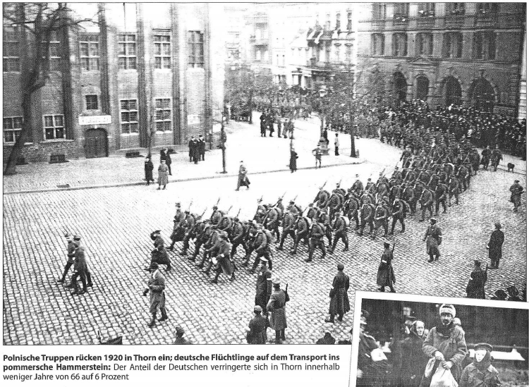 Polnische Truppen rcken 1920 in Thorn ein.